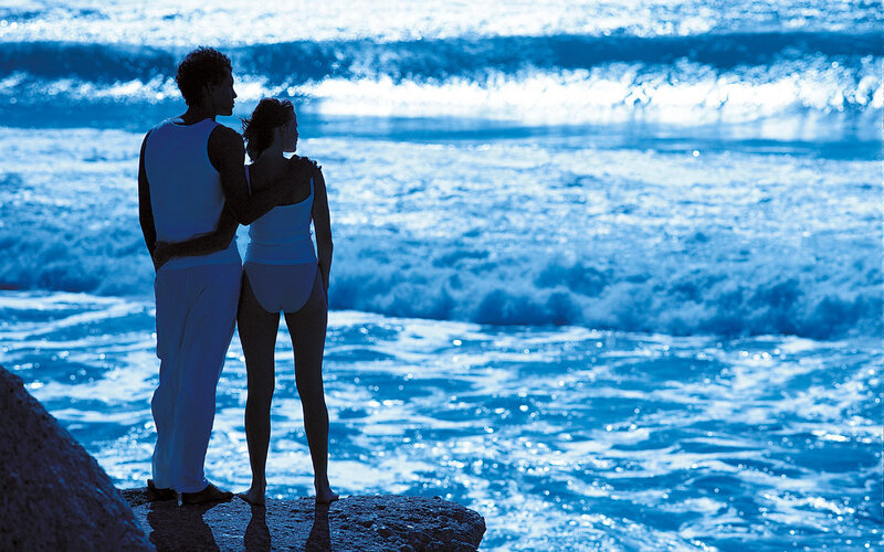 Couple on Rocky Shore — Blue, Serene