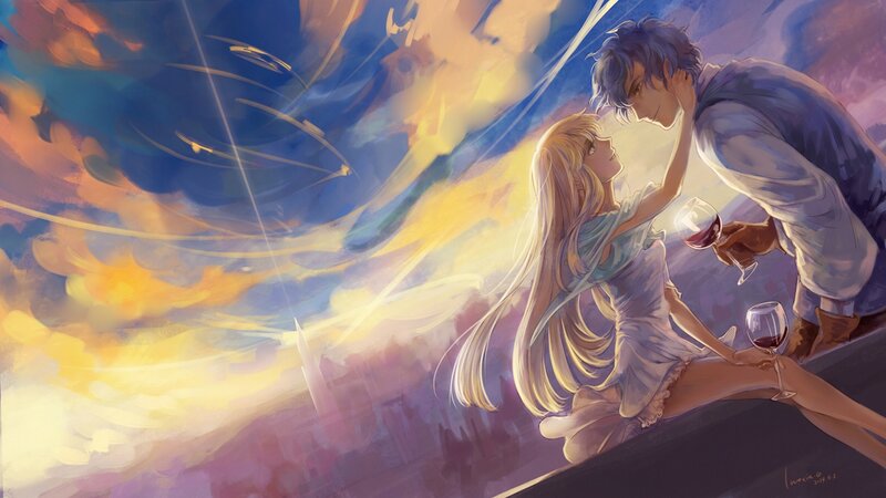 Couple on Rooftop — Blue