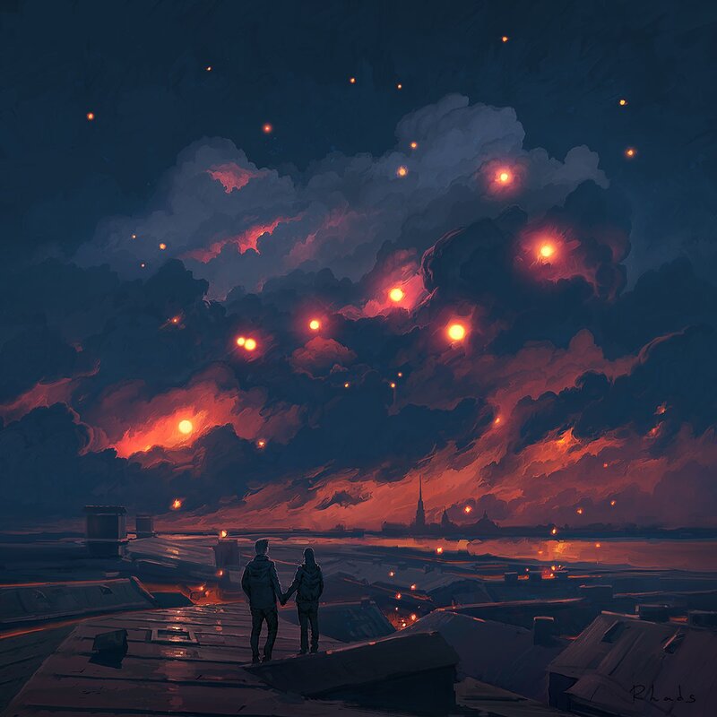 Couple on Rooftop — Dark Blue