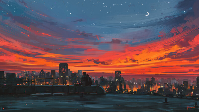 Couple on Rooftop — Orange
