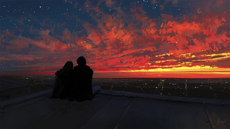 Couple on Rooftop — Red