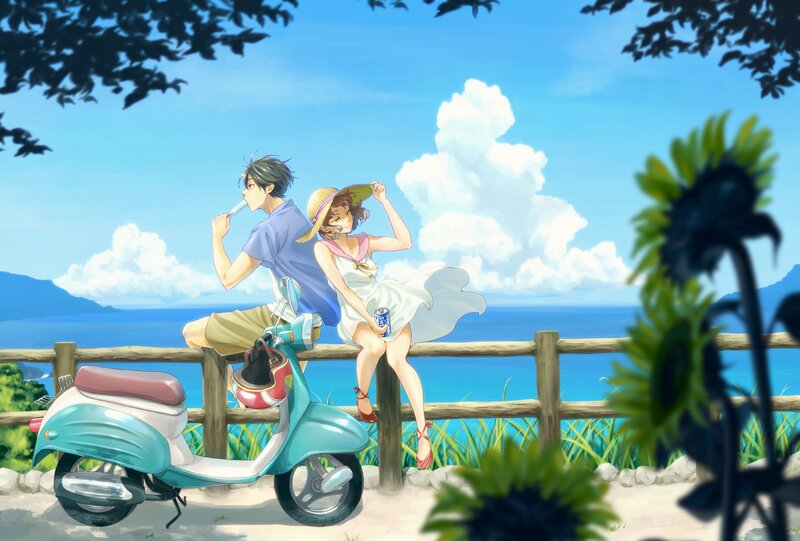 Couple on Scooter — Blue, Serene