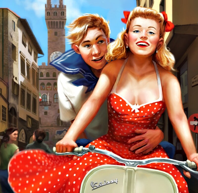 Couple on Scooter — Red