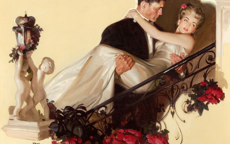 Couple on Staircase — Cream