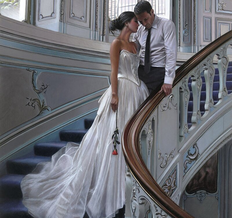 Couple on Staircase — White