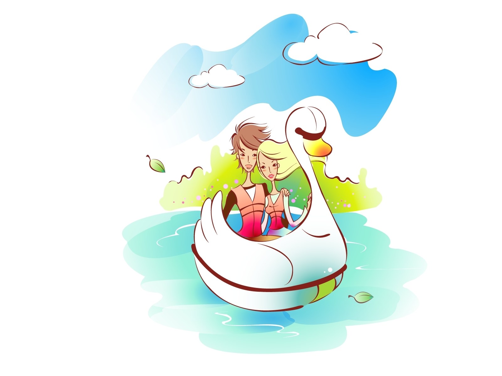 Couple on swan boat