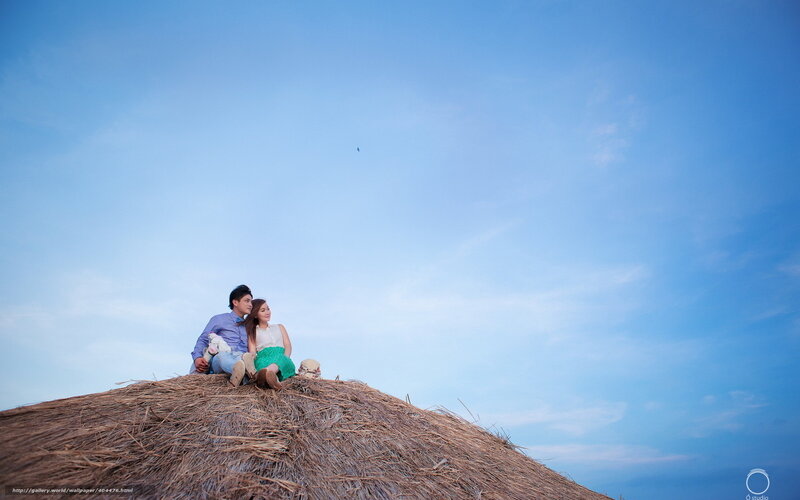 Couple on Thatched Roof — Blue
