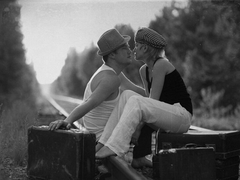 Couple on Train Tracks — Black