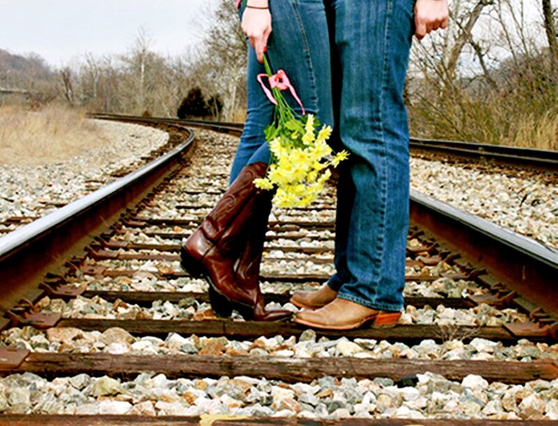 Couple on Train Tracks — Blue