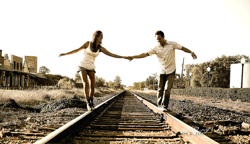 Couple on Train Tracks — Brown