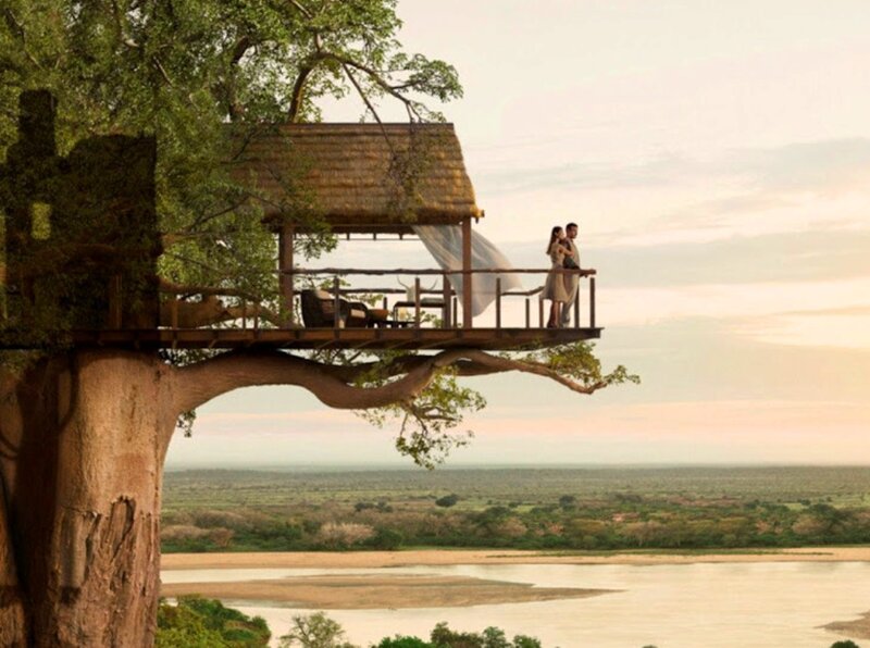 Couple on Treehouse Deck — Green, Serene