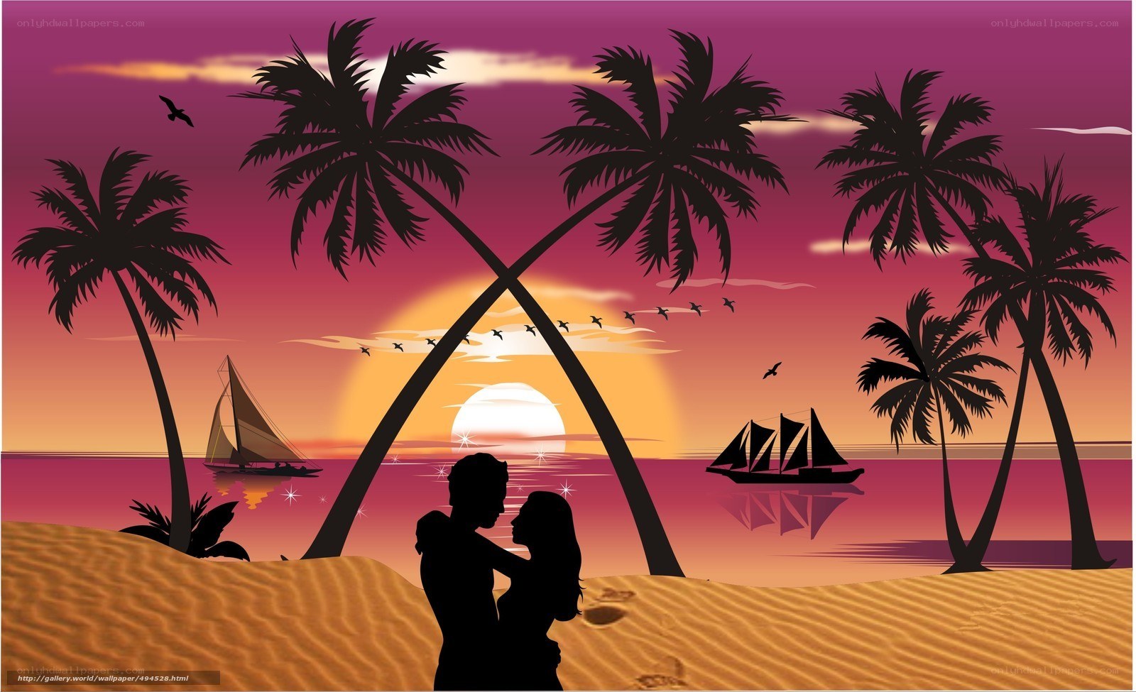 Couple on tropical beach at sunset