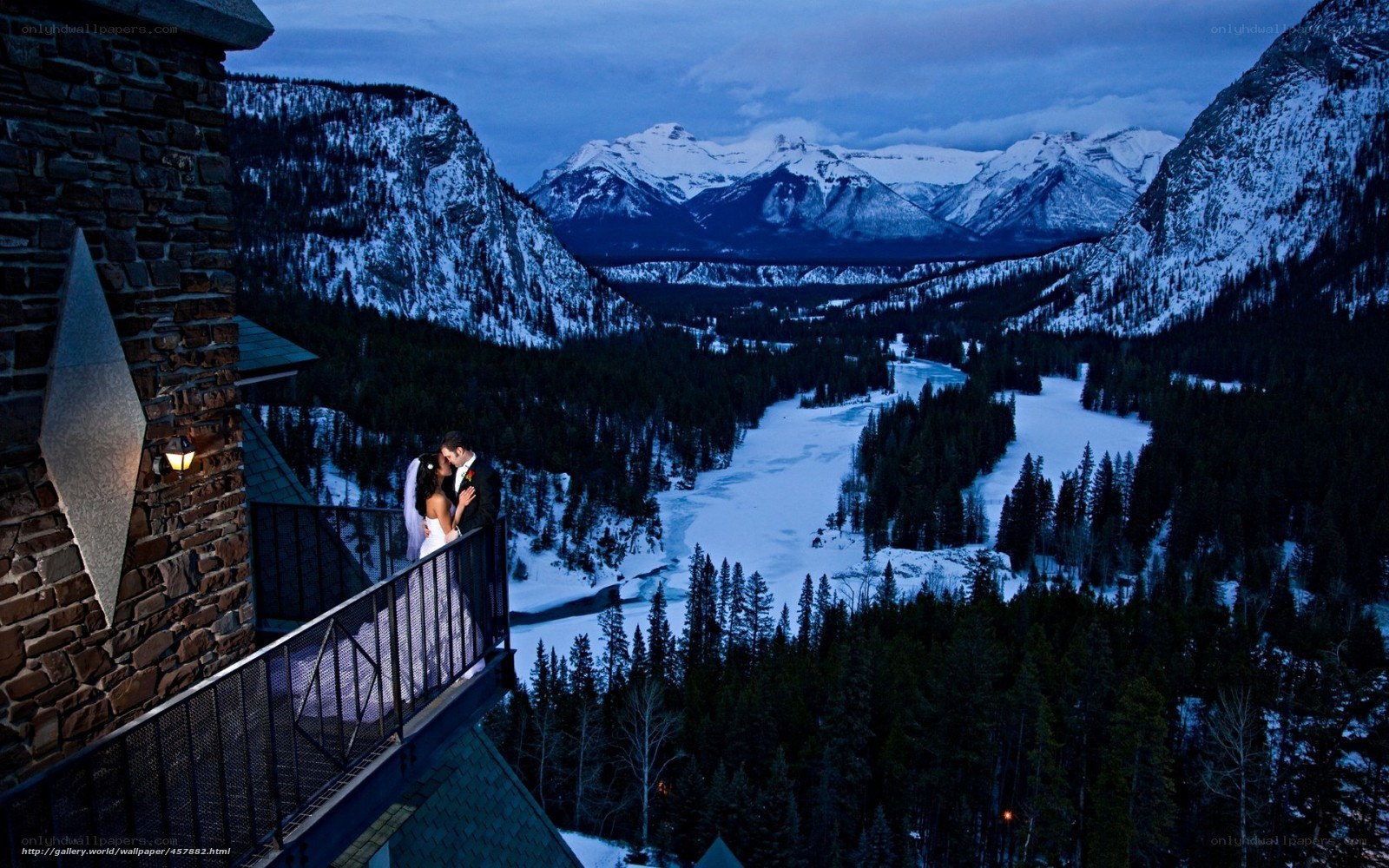 Couple on winter balcony