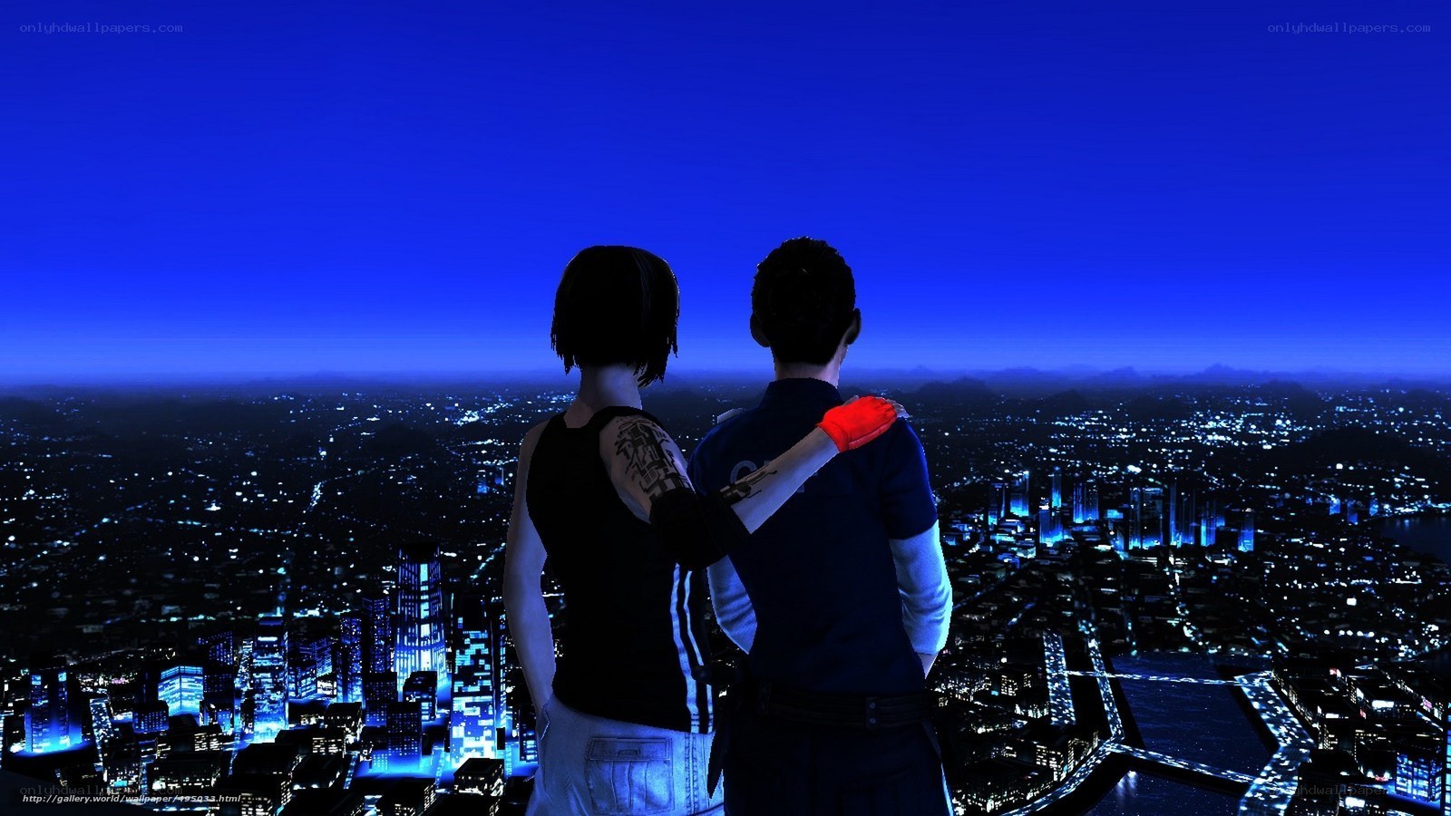 couple overlooking city at night