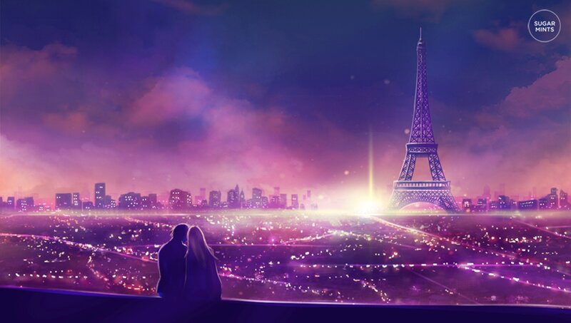 Couple Overlooking City — Purple