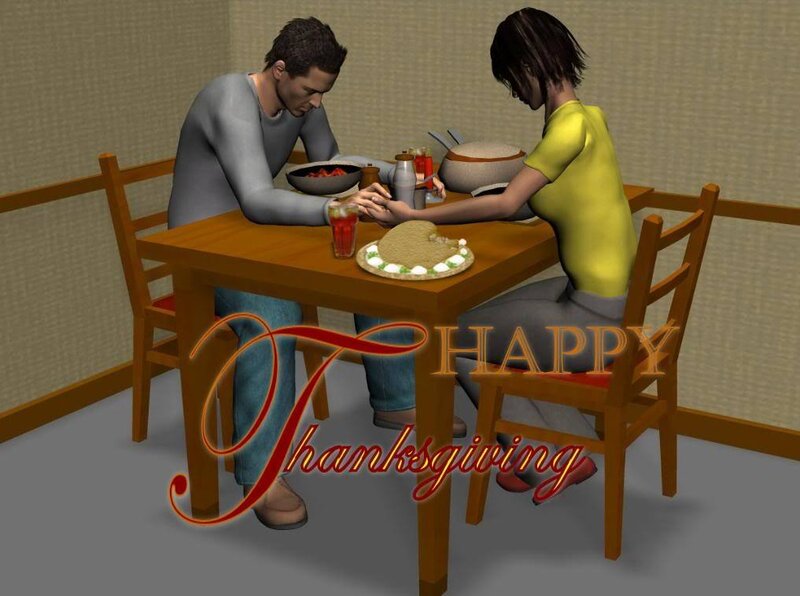 Couple praying before Thanksgiving meal