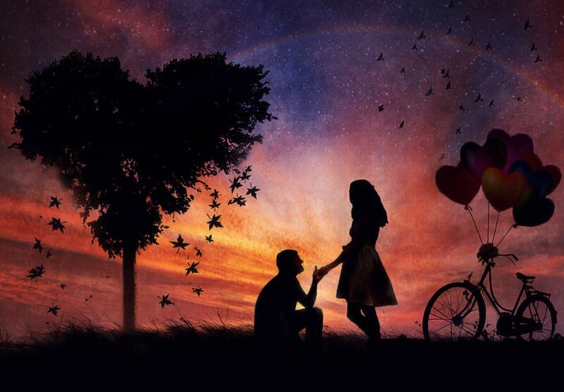 Couple Proposing at Sunset