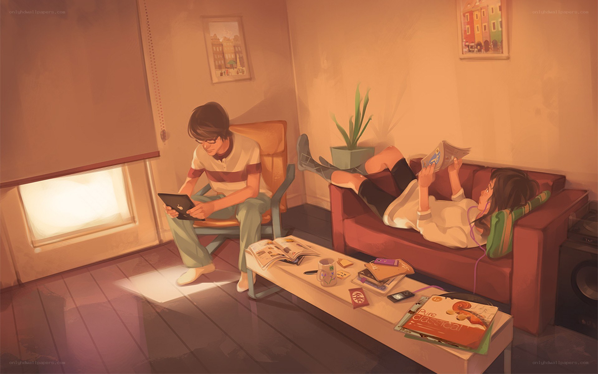 Couple relaxing at home