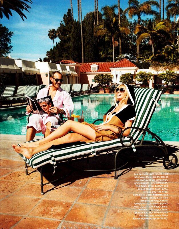 Couple relaxing by pool