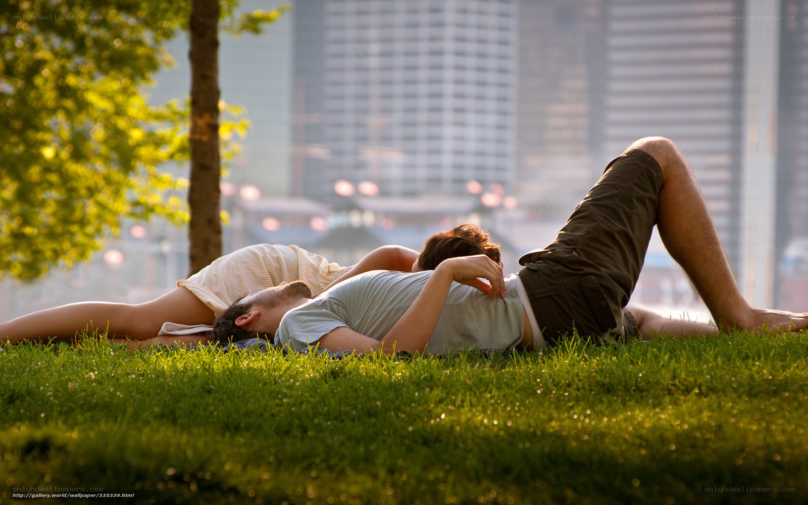 Couple relaxing on grass