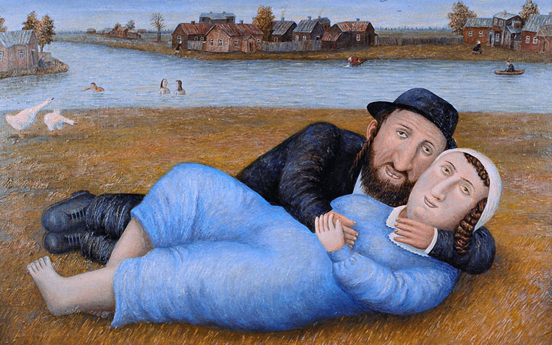 Couple resting by a river