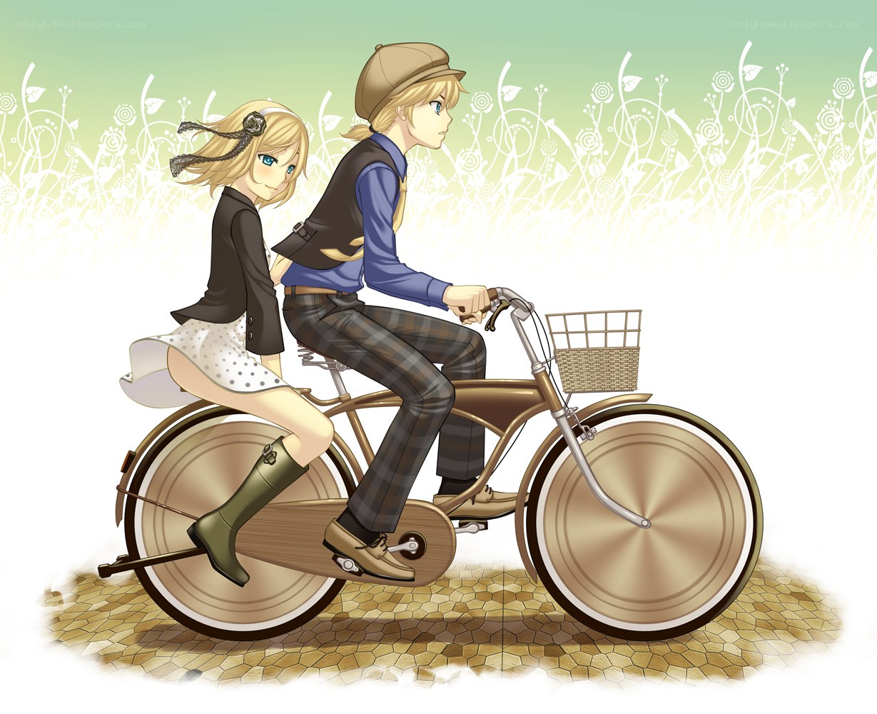Couple riding a bicycle