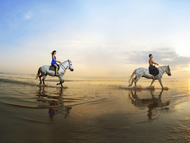 Couple Riding Horses — Blue