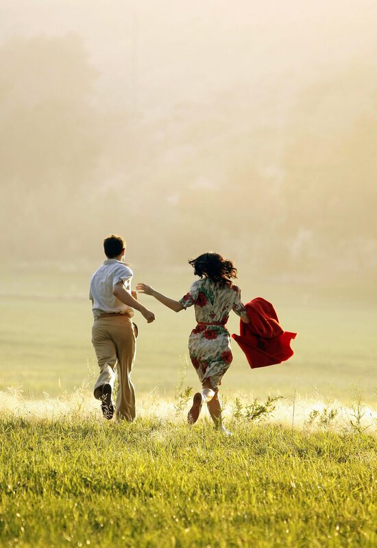 Couple Running in Field — Green