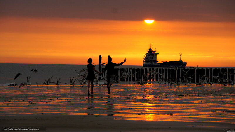 Couple Running on Beach — Orange, Dramatic