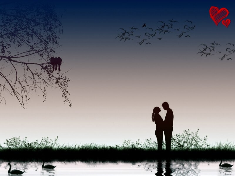 Couple Silhouette at Lake — Blue