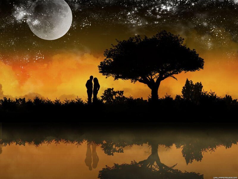 Couple Silhouette at Night — Orange, Serene