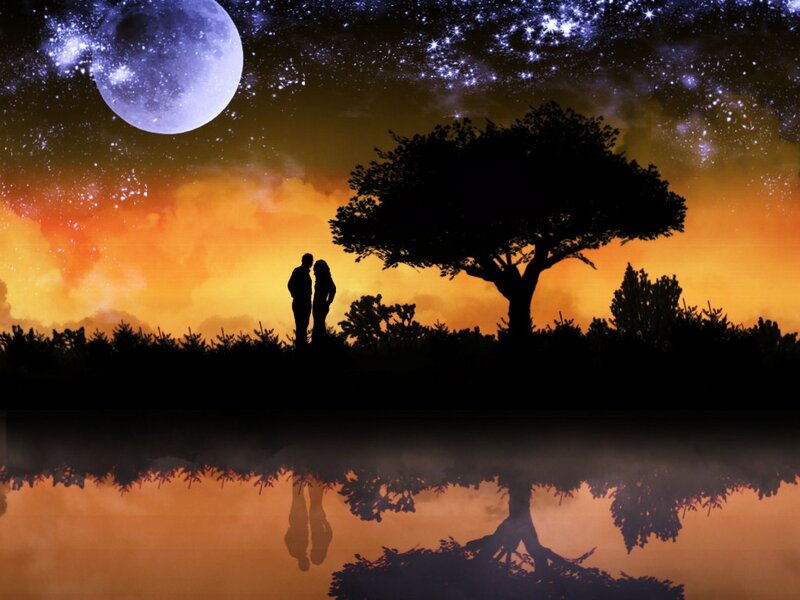 Couple Silhouette at Night — Orange