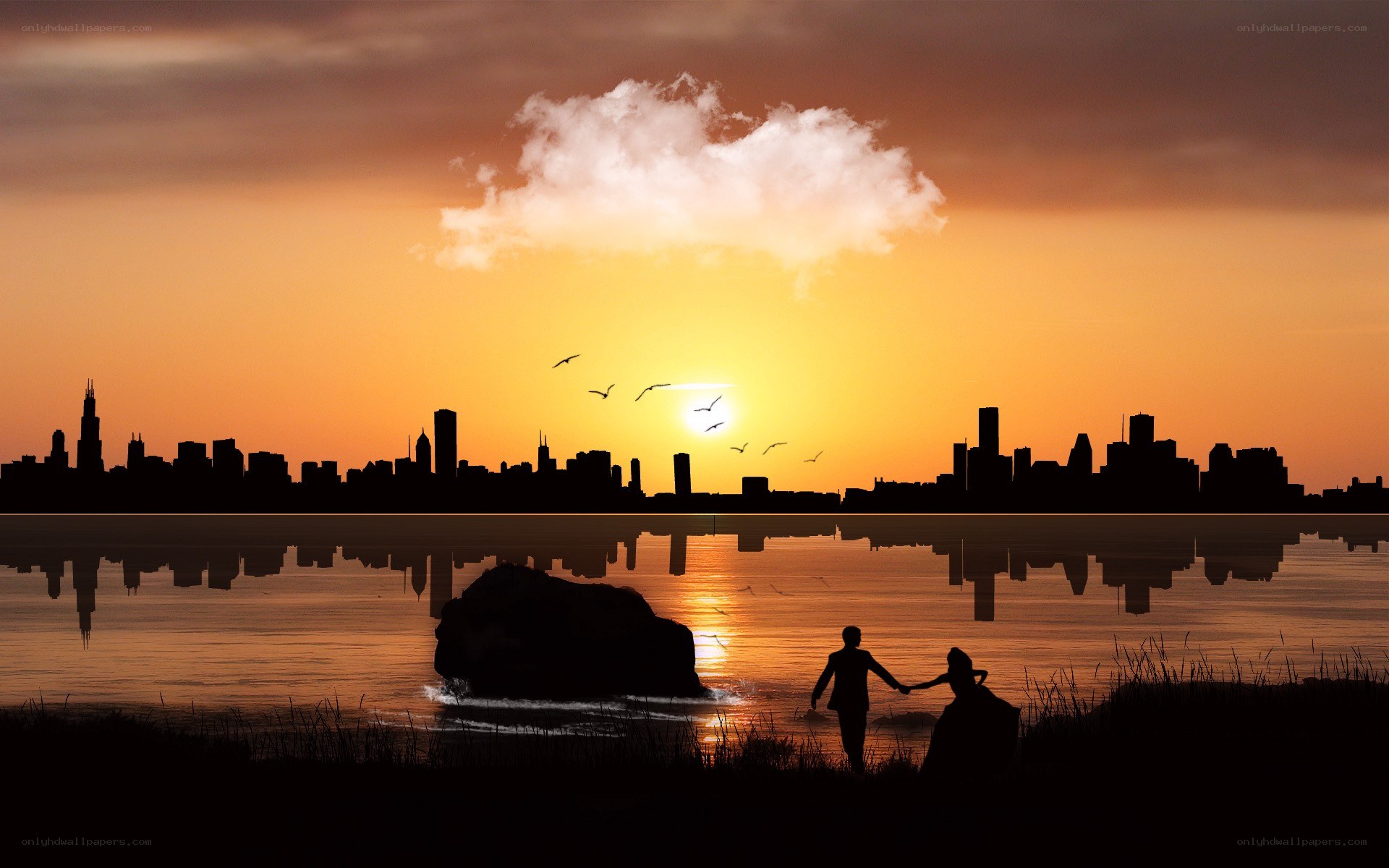 Couple Silhouette at Sunset