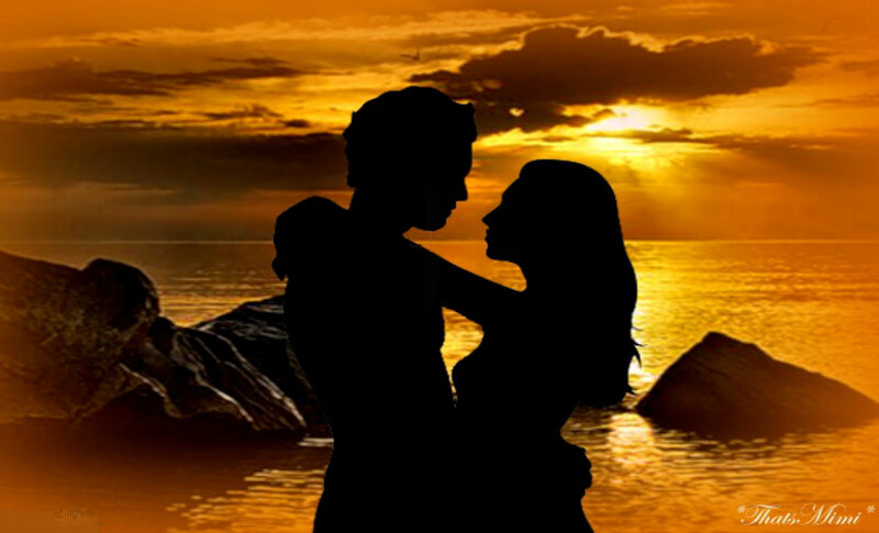 Couple Silhouette at Sunset — Orange