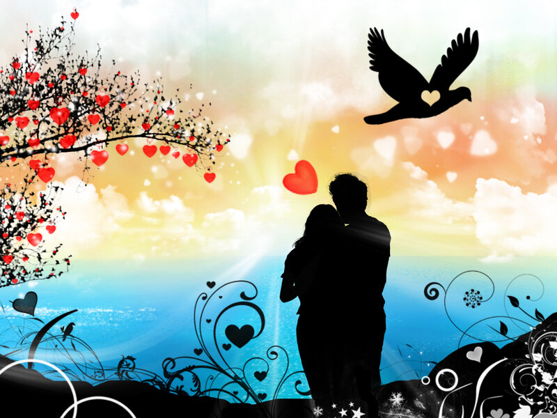 Couple Silhouette — Blue