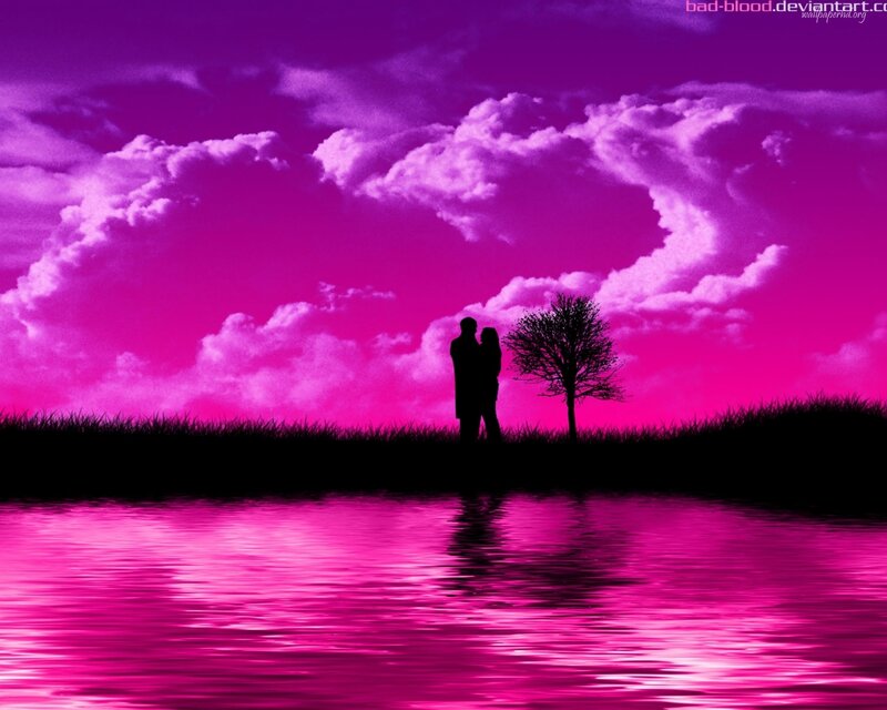 Couple Silhouette by Water — Pink