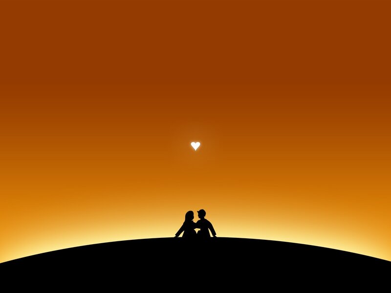 Couple Silhouette on Hill — Orange