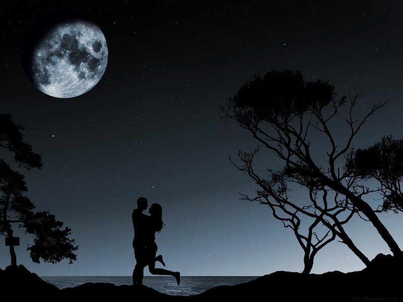 Couple Silhouette Under Moonlight