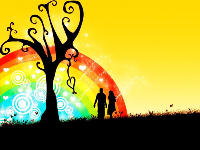 Couple Silhouette under Rainbow