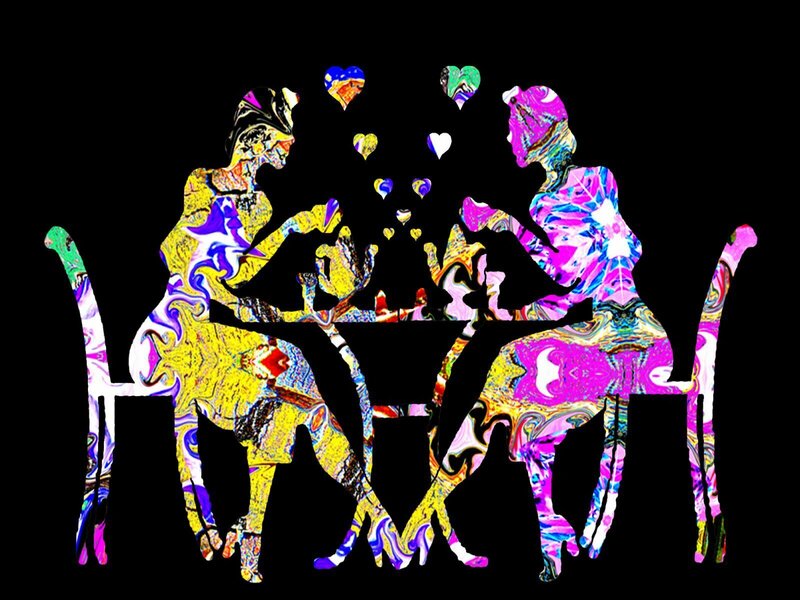 Couple silhouette with hearts