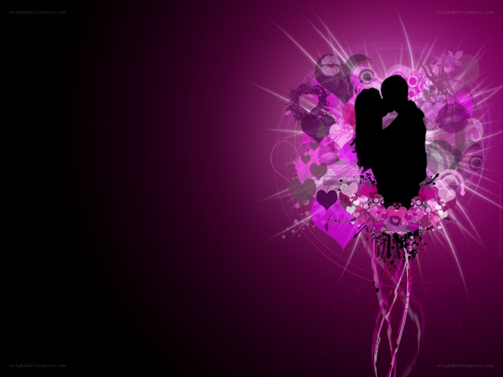 couple silhouette with hearts