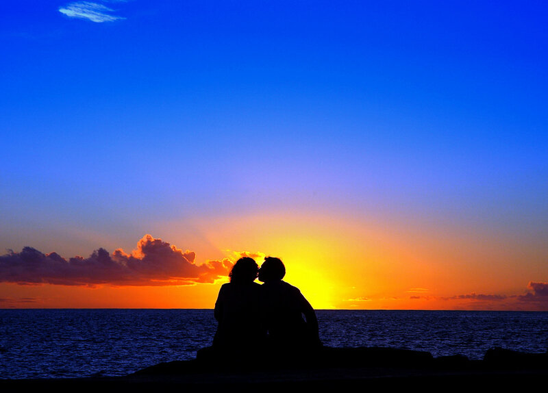 Couple Silhouetted at Sunset — Blue