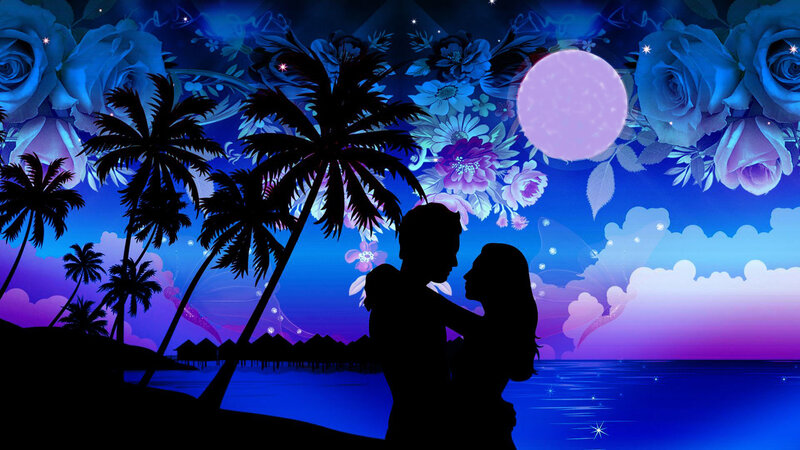 Couple Silhouetted on Beach