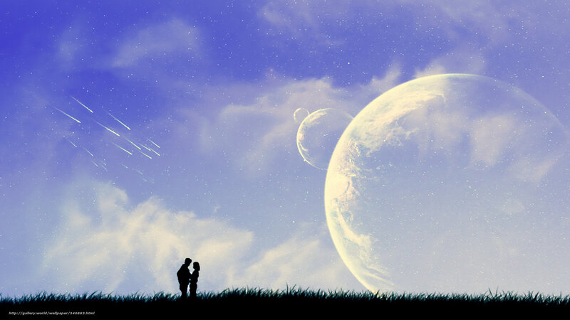 Couple Silhouetted on Hill — Blue