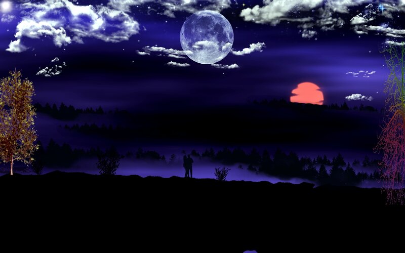 Couple Silhouetted on Hill