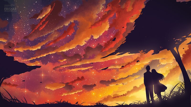 Couple Silhouetted under Sky