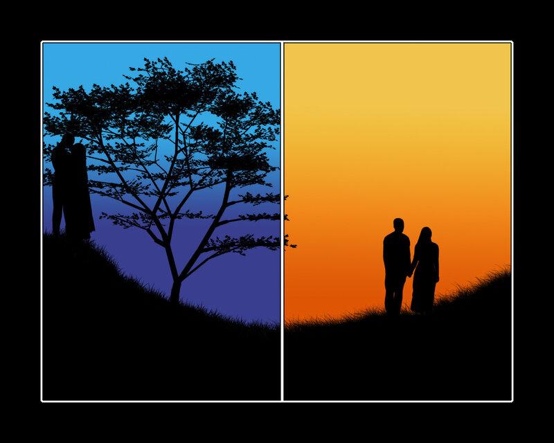 Couple silhouettes at sunset