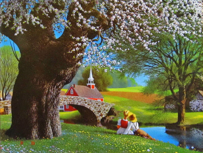 Couple Sitting by River — Green
