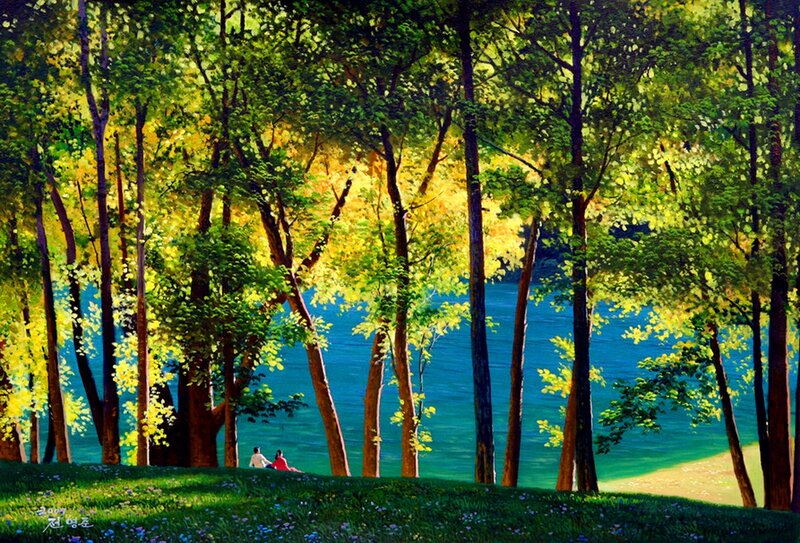 Couple Sitting in Forest — Green