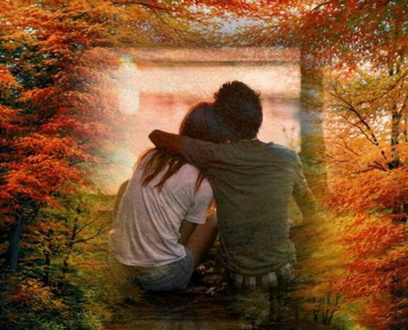 Couple Sitting in Forest — Red
